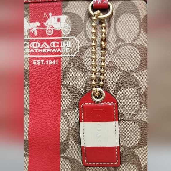 Coach Red and Tan Signature 2007 Crossbody Bag with Hang Tag & Mickey Charm - Picture 5 of 12